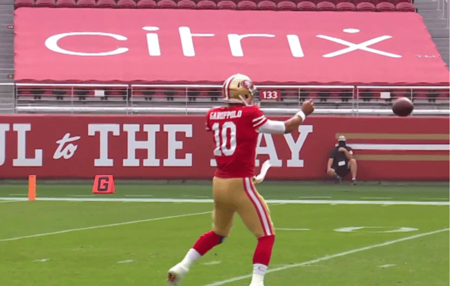 Sideline seat tarp on display at Levi's Stadium