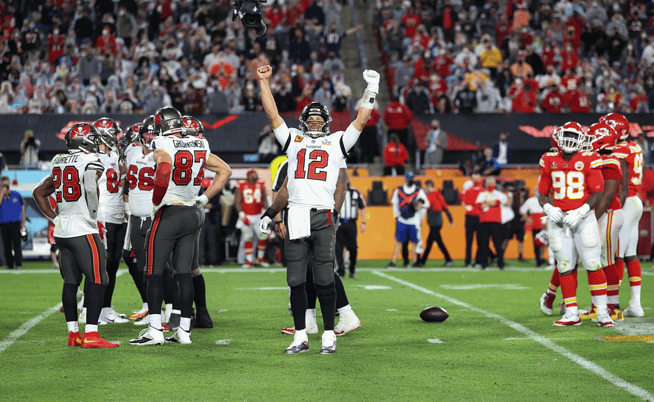 Tom Brady celebrating Super Bowl win in 2021