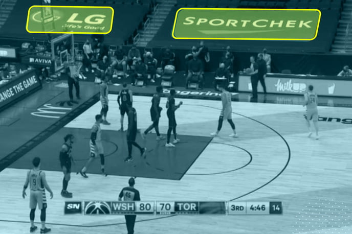 NBA sideline tarps with LG and SportChek logos
