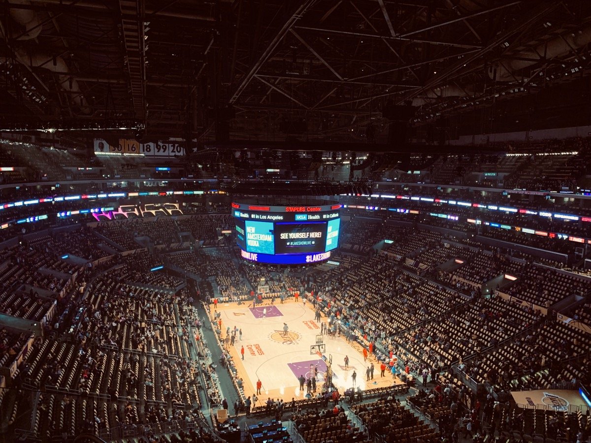 Basketball court with sponsor logos